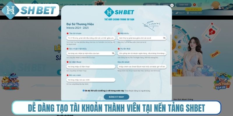 Dễ dàng tạo tài khoản thành viên tại nền tảng Shbet