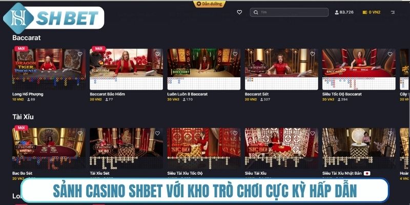 Sảnh casino Shbet với kho trò chơi cực kỳ hấp dẫn