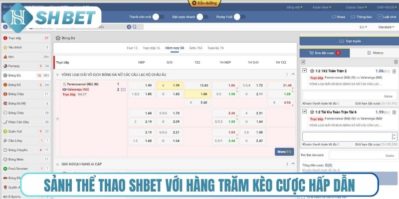 Sảnh thể thao Shbet với hàng trăm kèo cược hấp dẫn